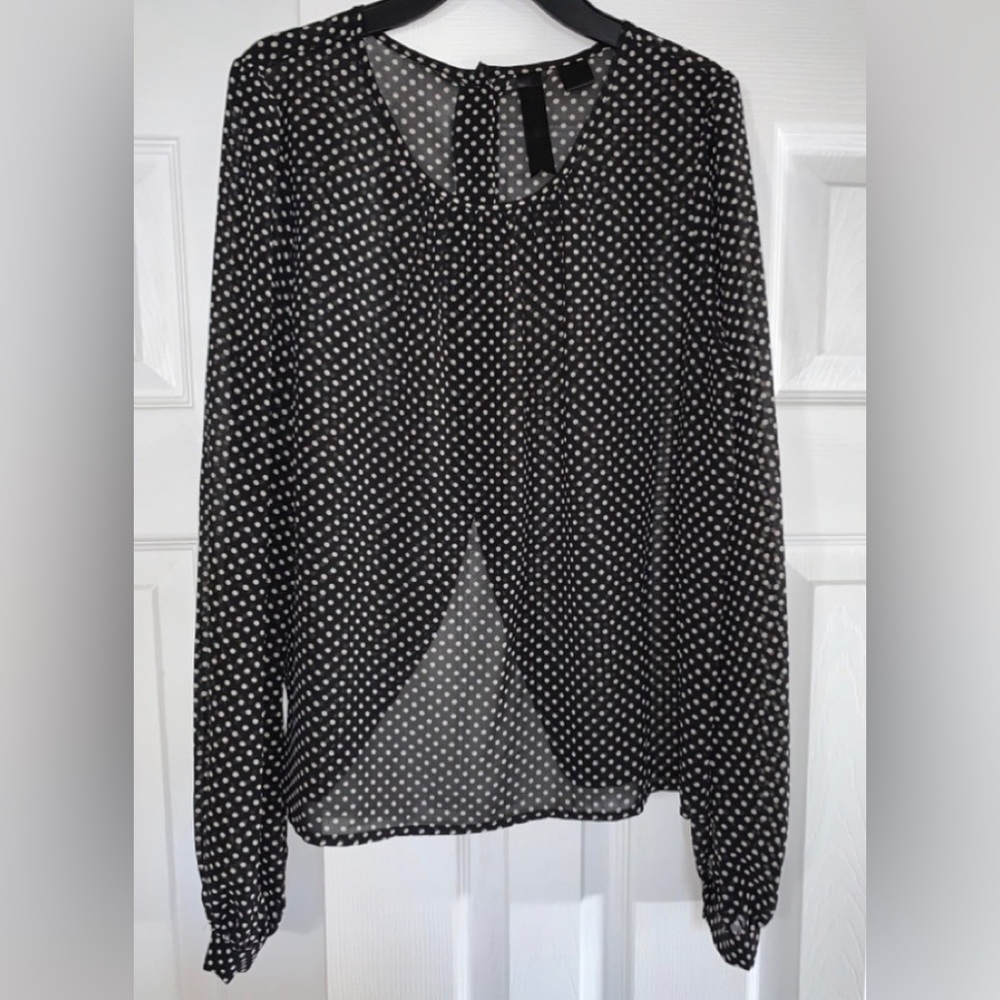 Petticoat Alley Black & White Polka Dots Top, Size Med